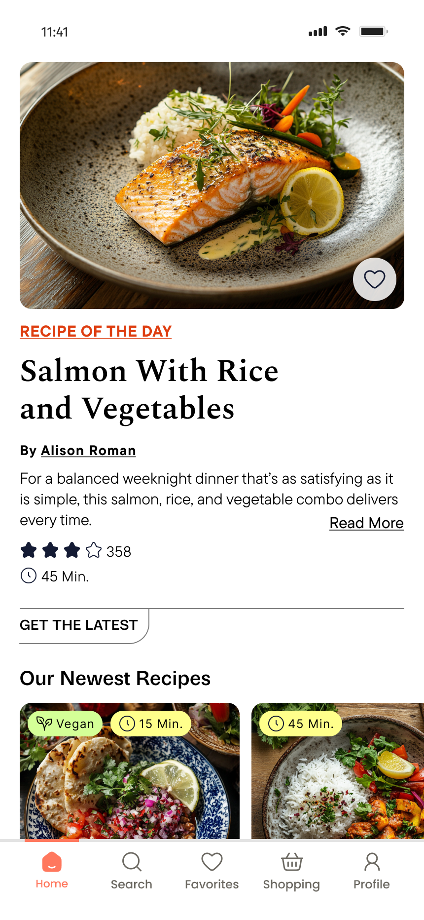 Dishcovery — final Home screen with Recipe of the Day and newest recipes