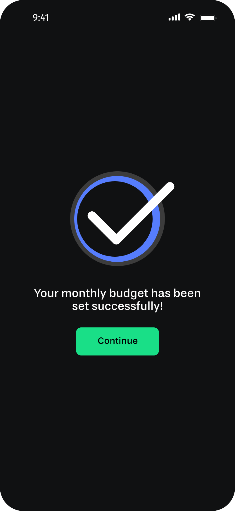 Budget set confirmation screen